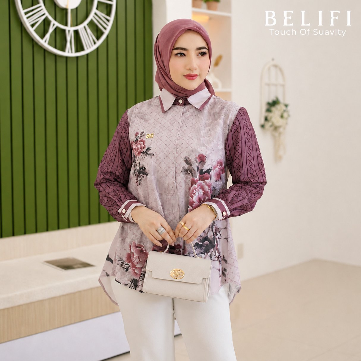 BELIFI | Widuri Shirt Daily Atasan Kemeja Motif Floral Mix Geometris Baju Kerja Wanita