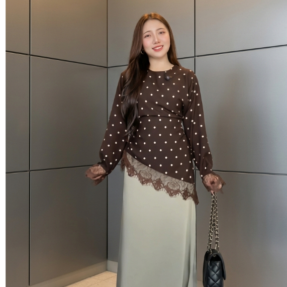 Luxeva Blouse Wanita Premium Rayon - Polka Lace Top Atasan Wanita Kekinian