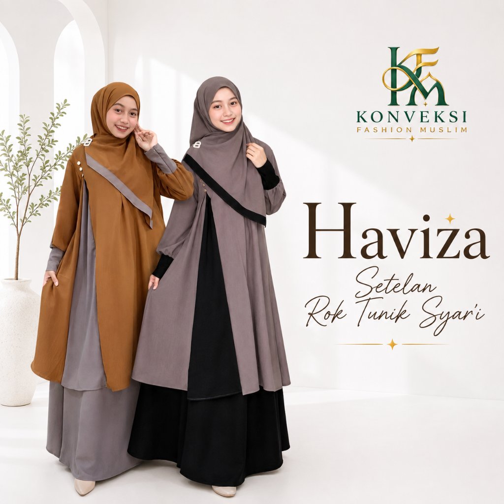HAVIZA Setelan Rok Tunik Syar'i / Outfit Set hijab Busui Wudhu friendly