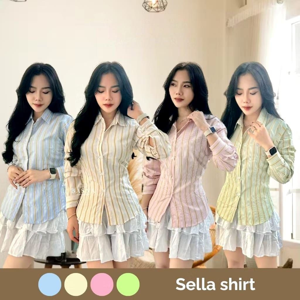 Girl Boss Fitted Shirt | Kemeja Kerja Wanita fit Boddy garis stripe karet lembut Terlaris