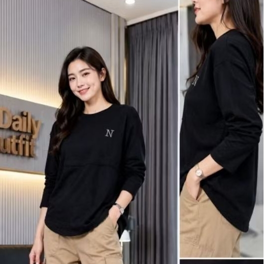 Kaos Wanita 7/8 oval lengan PLS katun combad 24s