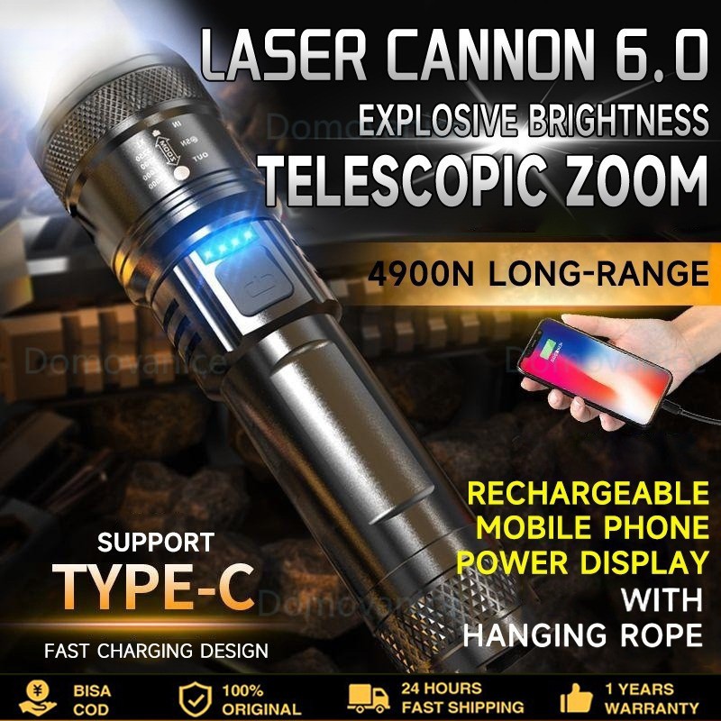 【Senter tahan air tahan lama】80000 jarak jauh zoom putar senter LED super terang senter taktis USB s