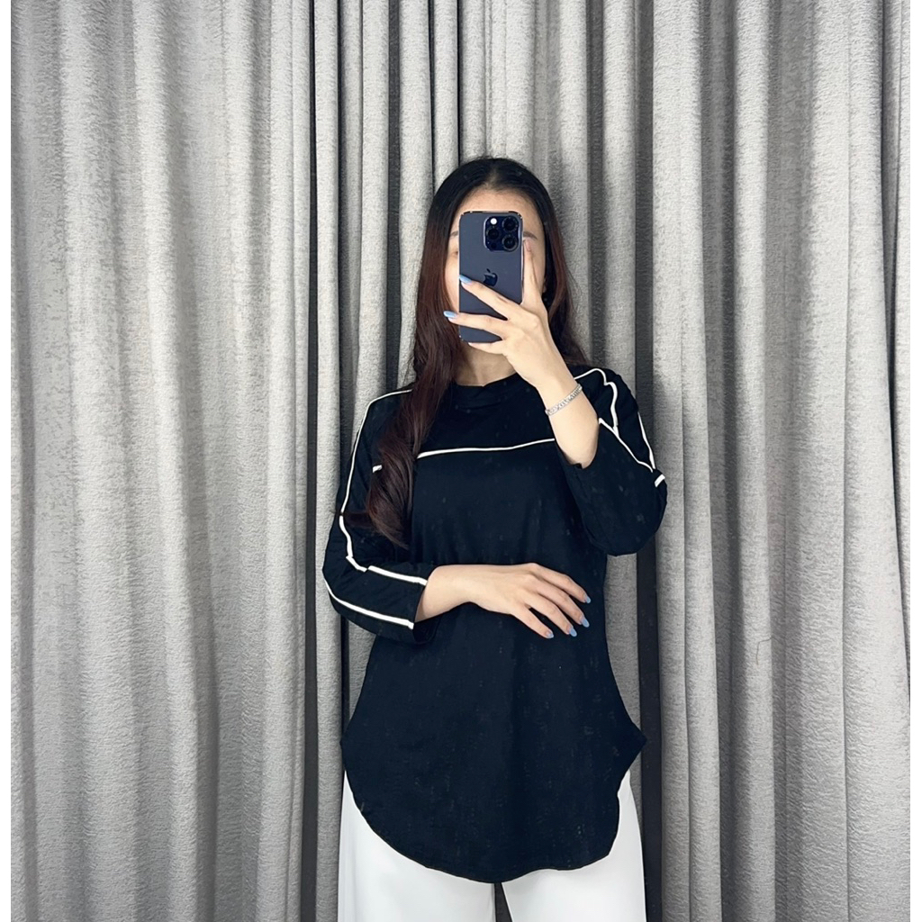 Aliya Top Atasan Wanita lengan 7/8 / Atasan Wanita Variasi Lis Putih