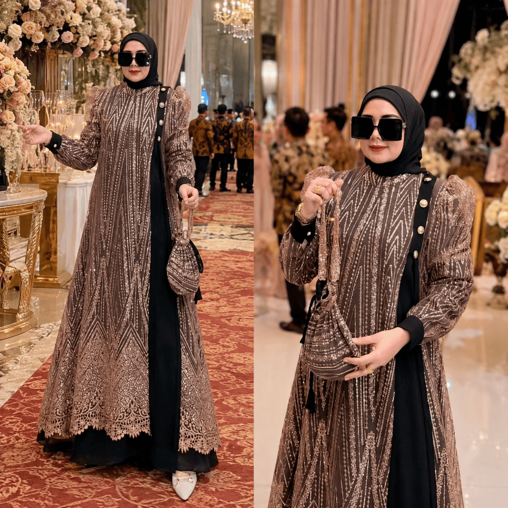 Sienna brukat Gamis dress pesta ekslusif premium mewah kondangan terbaru tangan kancing resleting de