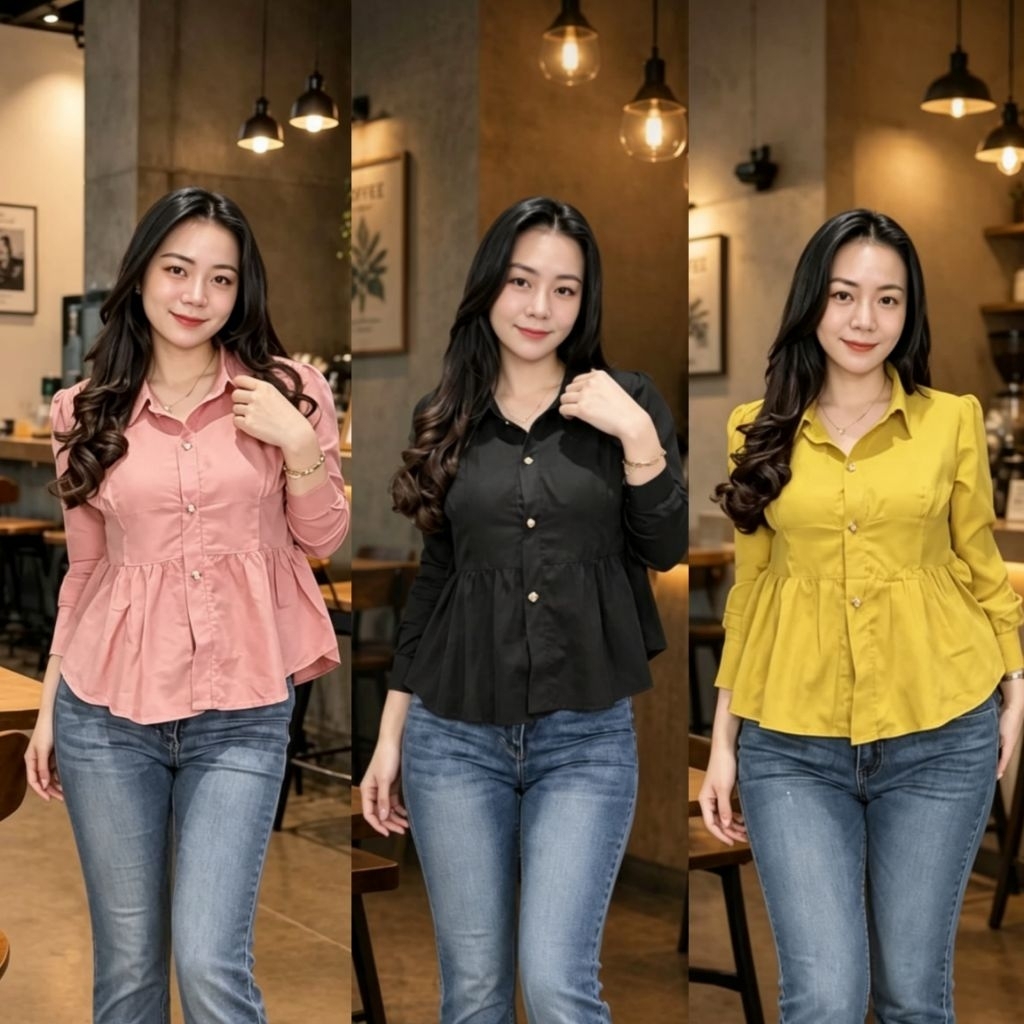 New Kemeja Atasan Wanita Fashion Kancing Gold Desain Elegan Bahan Nyaman Adem 100% Untuk Tampilan St