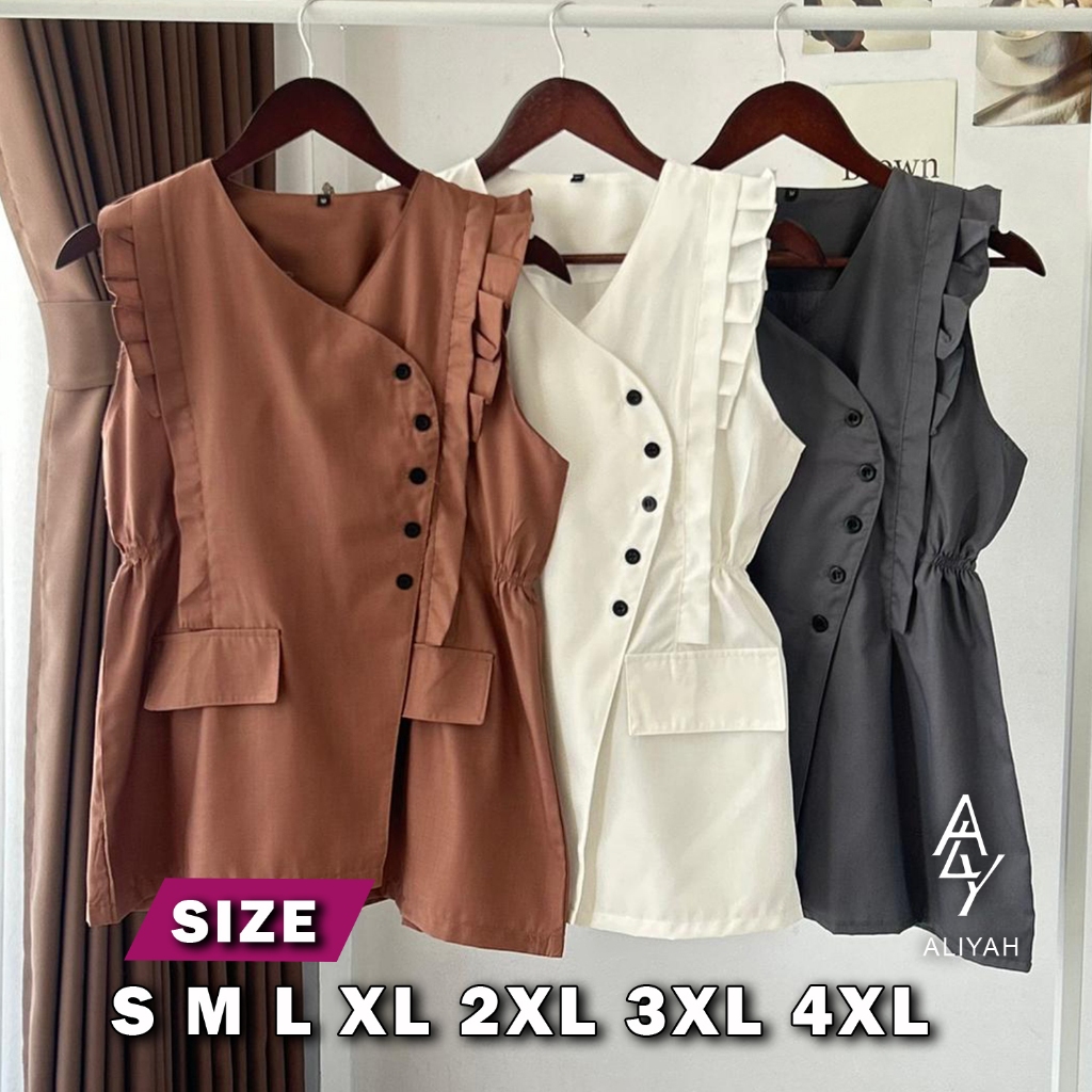 AVENNA Vest Wanita Tanpa Lengan dengan Kancing Samping Dan Ruffle Outer Casual Elegan Modis Rompi Ke
