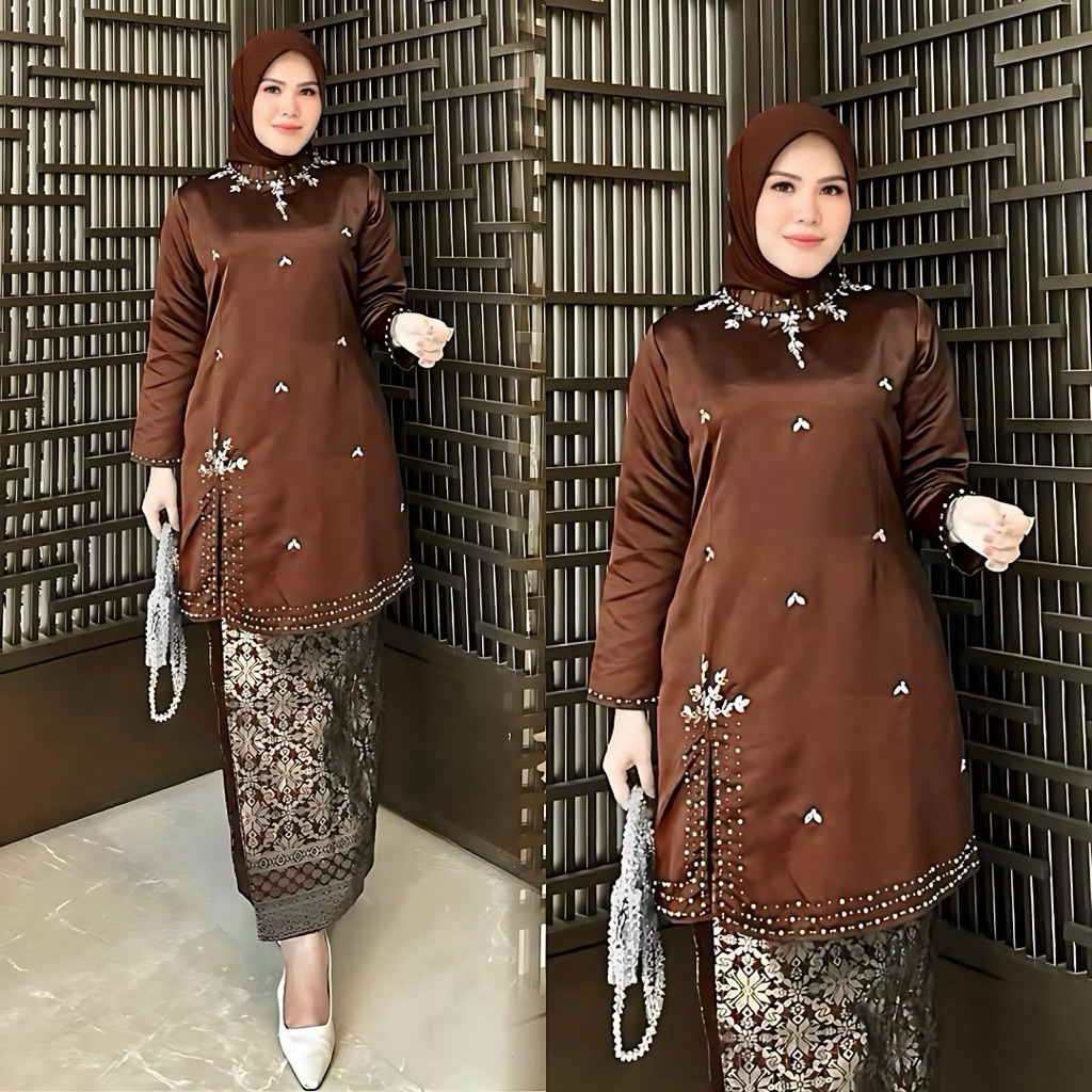 Stelan Kebaya Kurung Melayu Tafeta Full Payet | Kebaya Belah Samping | Set Kabaya baju kurung