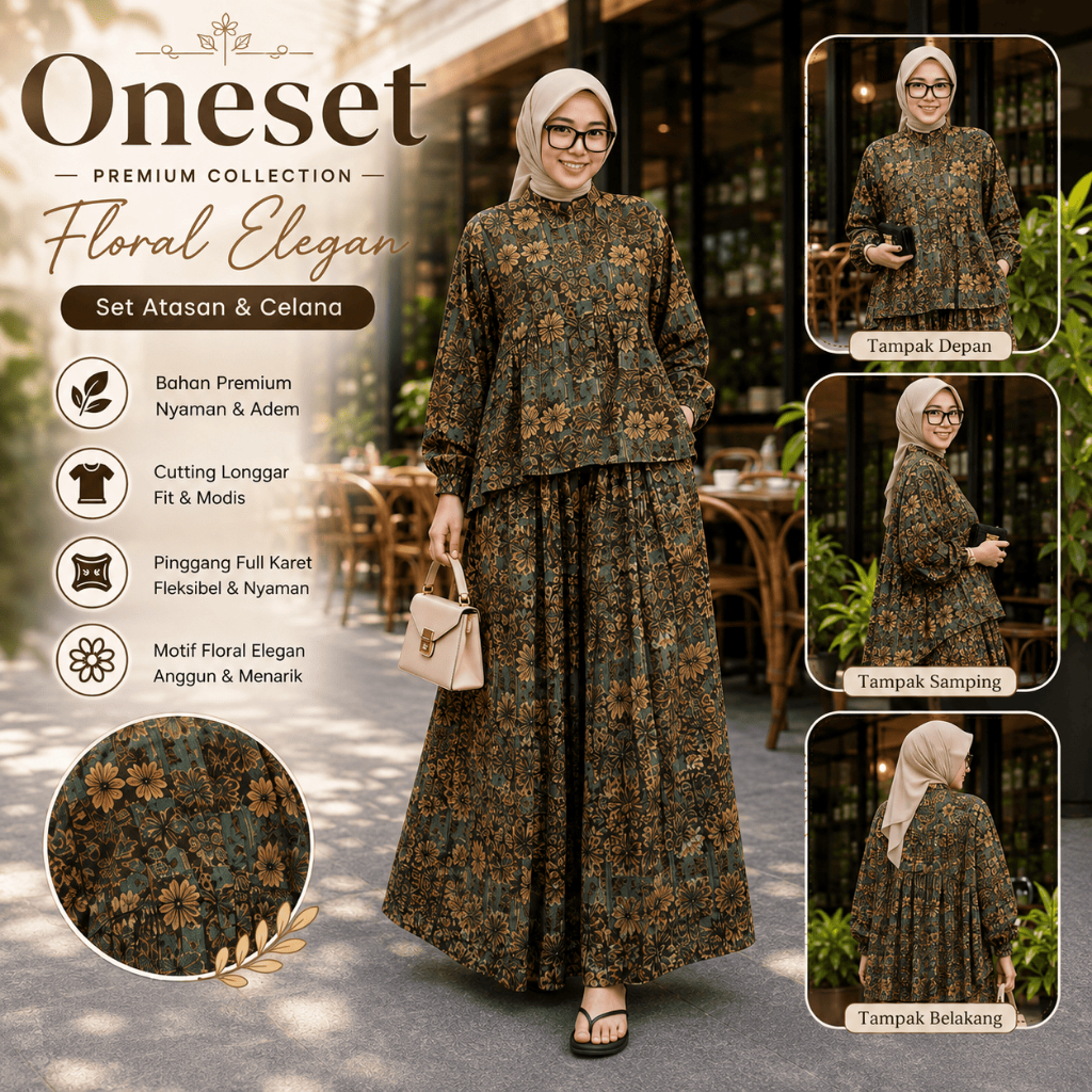 Oneset Wanita Premium Rayon Adem Set Atasan Celana Kulot Muslimah