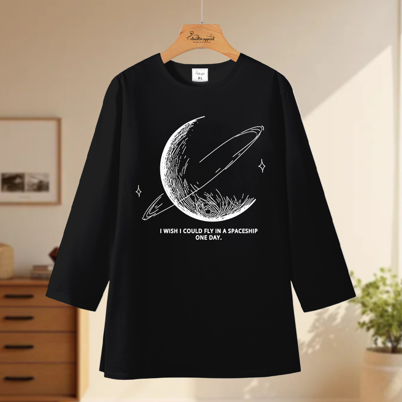Cloud Tee - Kaos Oversize Lengan 7/8 | Motif Digital Print Moon Space | Korean Style | Casual Breath
