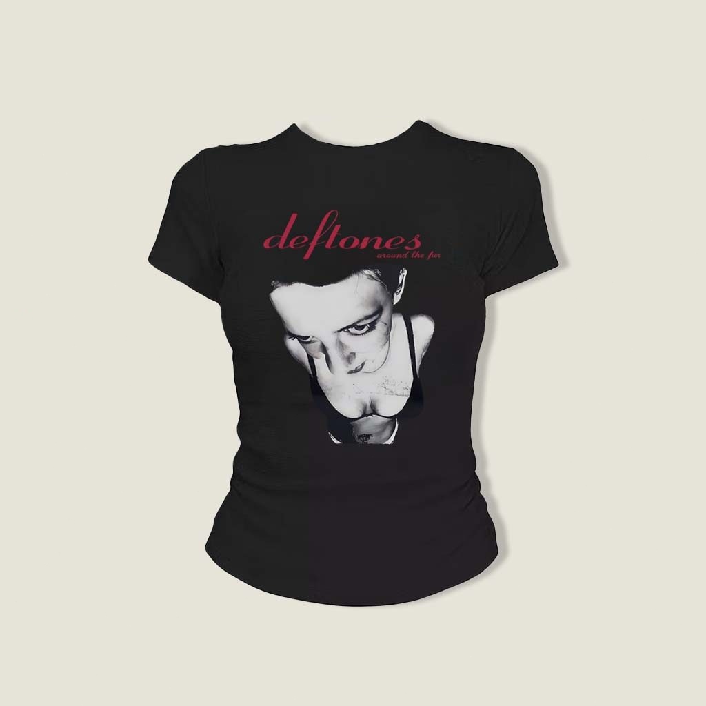 Nowandhere American Edgy Y2K Crop Baby Tee Atasan Wanita Top-Down Sexy Portrait Print Slim Fit Langs