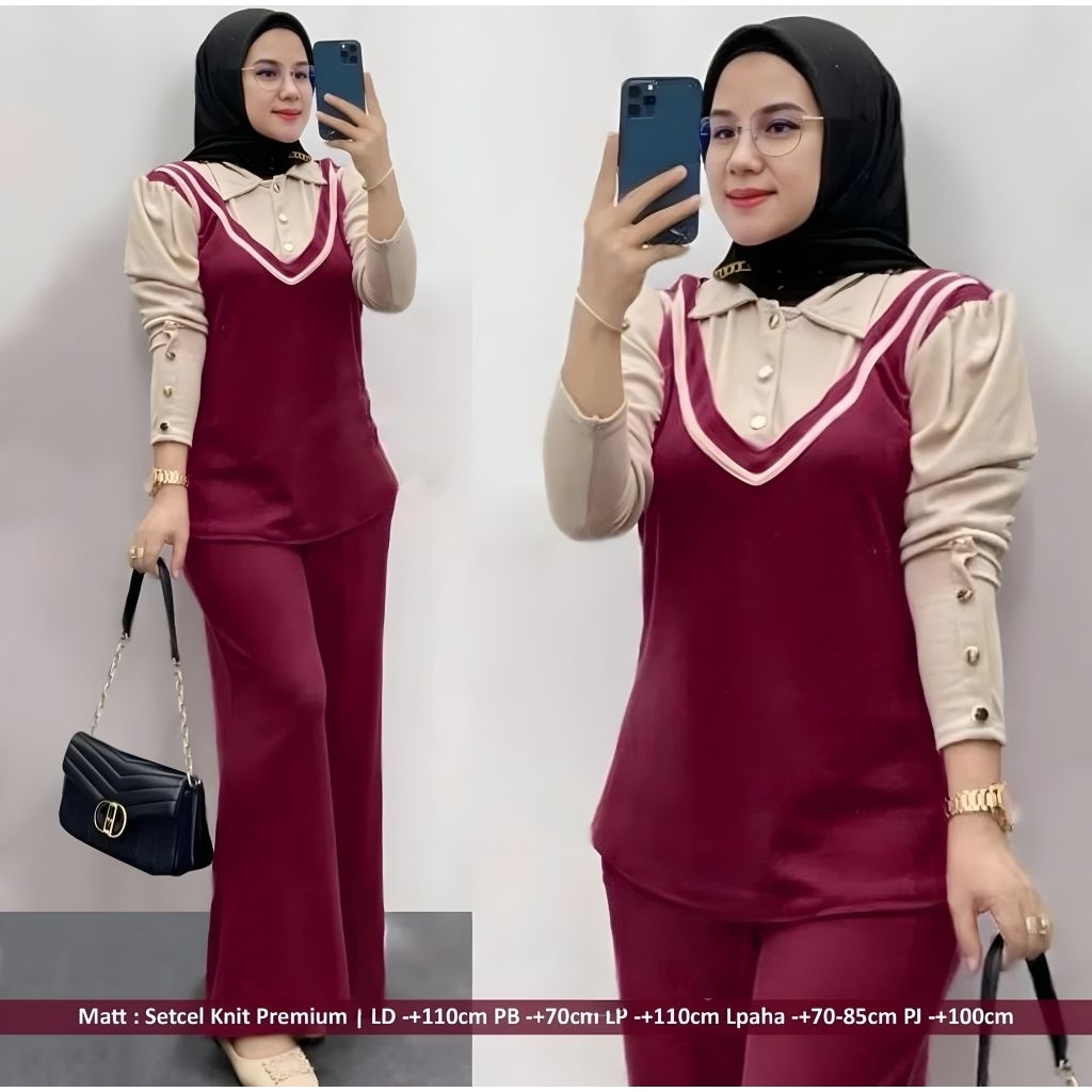 ONE SET VERNI BAHAN KAOS KNIT PREMIUM//ONESET KNIT KEKINIAN TERBARU REMAJA DEWASA