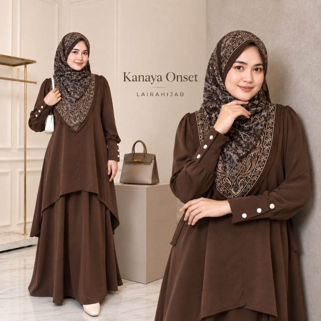 Kanaya One Set Terbaru Marbella Anti UV Model Elegan Rok Tunik Gamis Muslimah Wanita | Laira Hijab