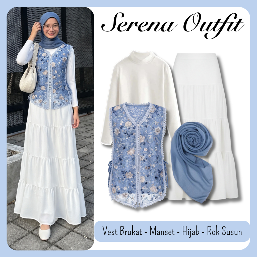 One Set Baju Kondangan Kekinian | Vest Brukat, Bella Square, Rok Susun, Manset | Outfit Terbaru SS09