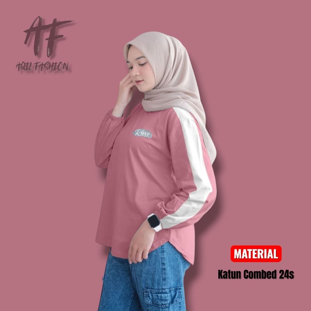 RIVCO Atasan Kaos Wanita Korean Style Baju Lengan Panjang Motif Stripe Murah Terbaru