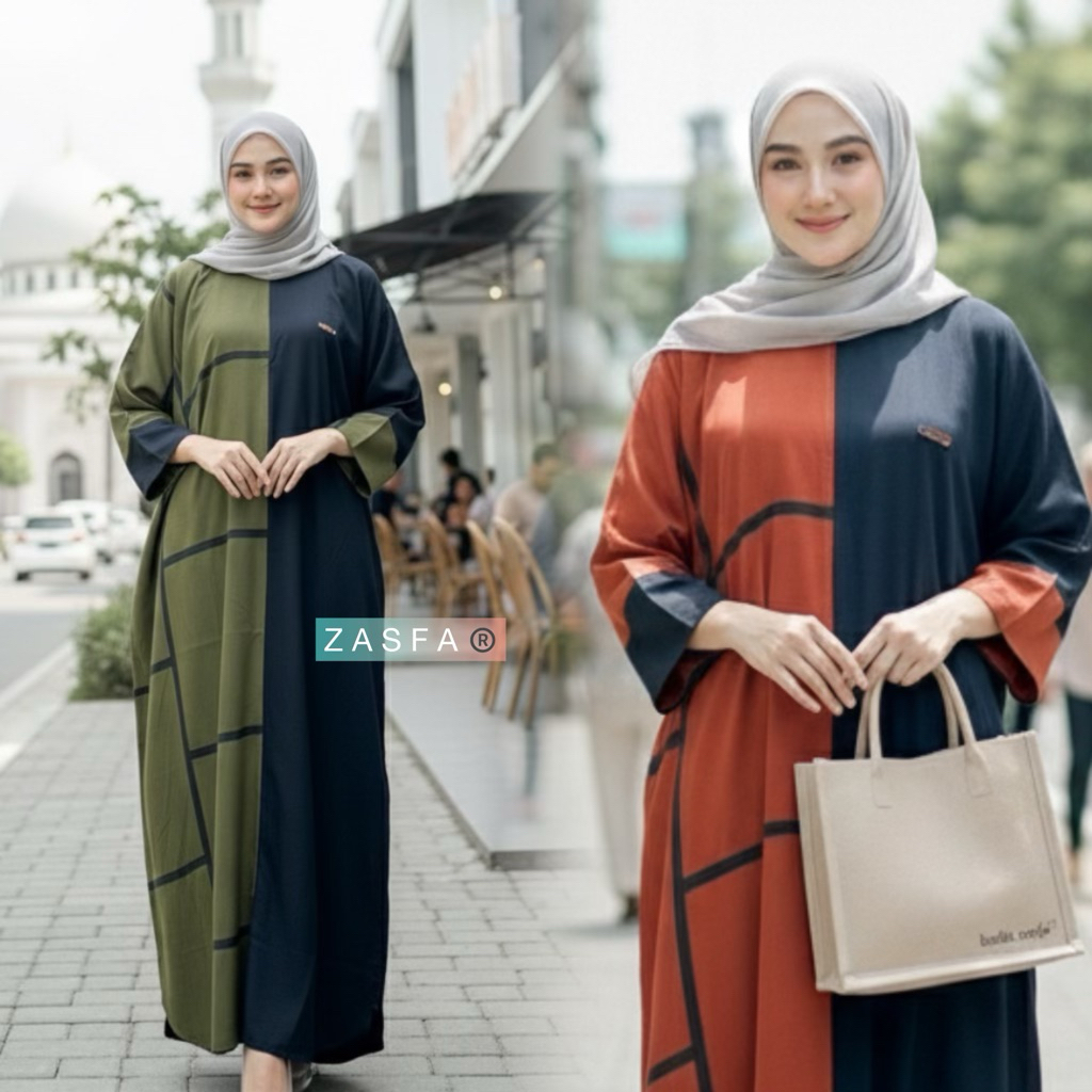 ZASFA Kaftan Rayon Premium Model Terbaru Oversize untuk BB 45-95 kg Kaftan Two-Tone