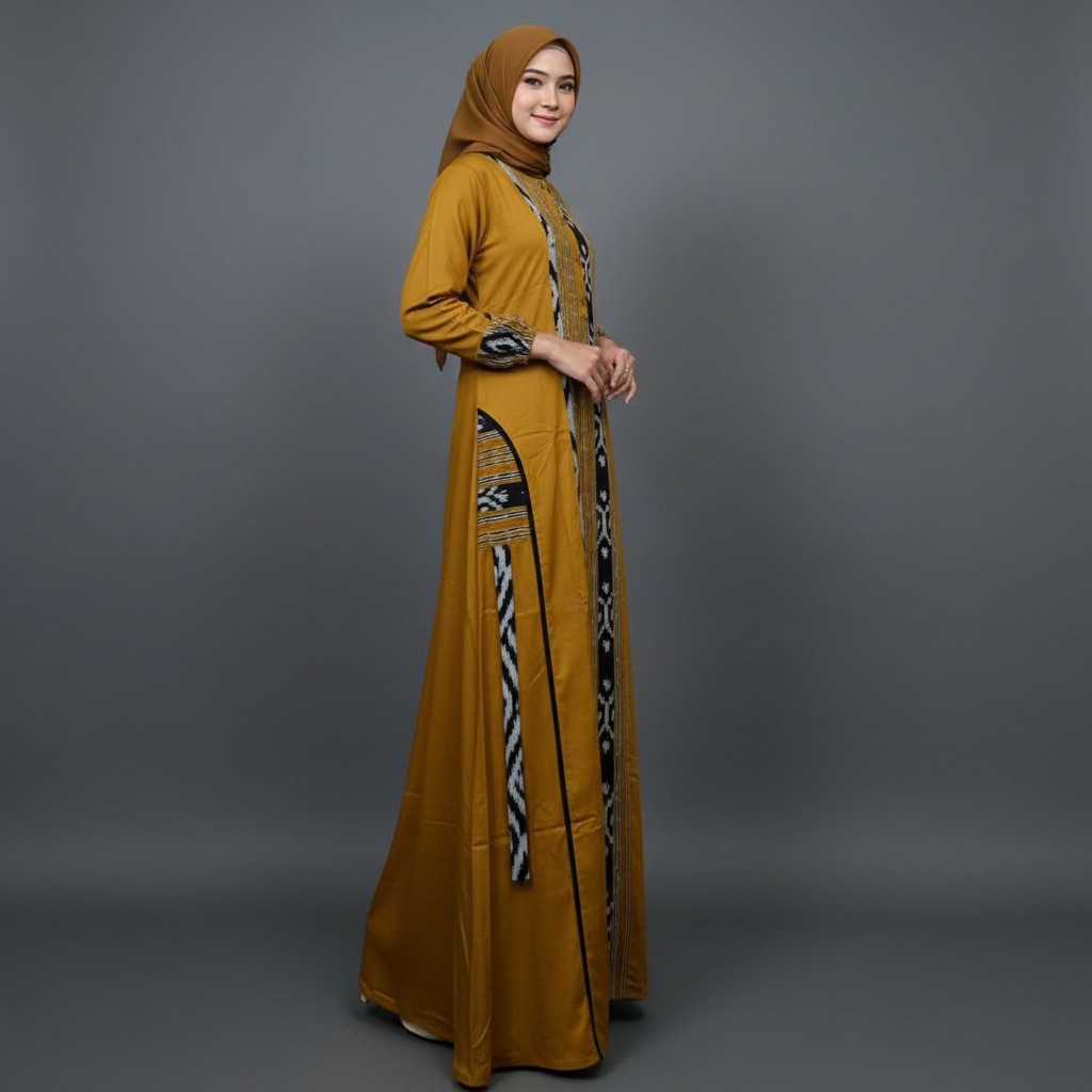 Gamis Muslim Amanda Nabila (Free  Goodibag & Pouch )  Rayon Twill Premium Mix Kain Tenun Troso Warna