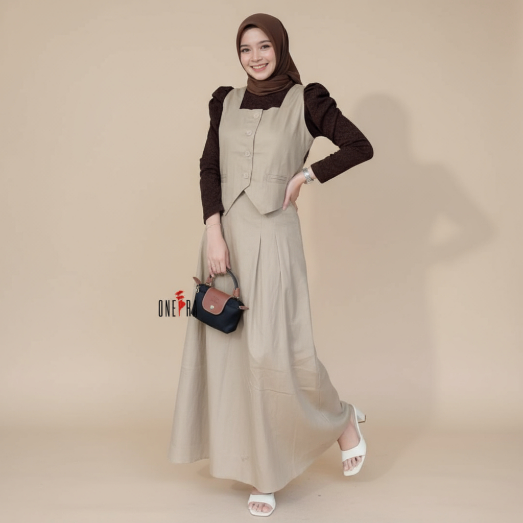 Zeela Oneset Wanita Polos Katun Twill | Outfit Casual Wanita | Oneset Rok dan Atasan Modern