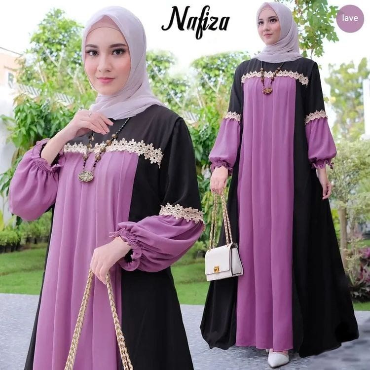 gamis lebaran mewah elegan nafiza dres mix renda bahan Cringkle premium ukuran jumbo M L XL XXL XXXL