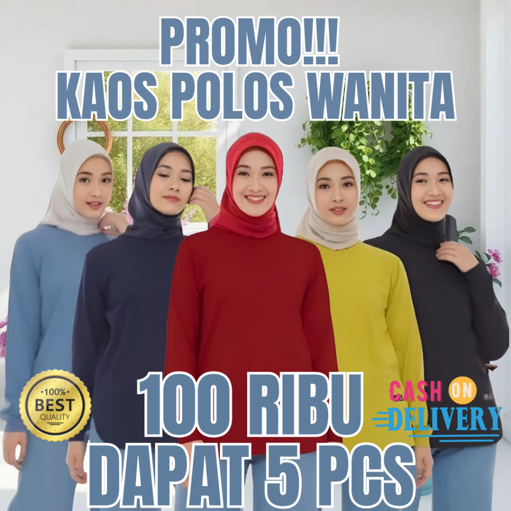 PAKET PROMO 5PCS 100 RB KAOS OVERSIZED OVAL LENGAN PANJANG WANITA BAHAN BABYTERI  BISA REQUEST WARNA