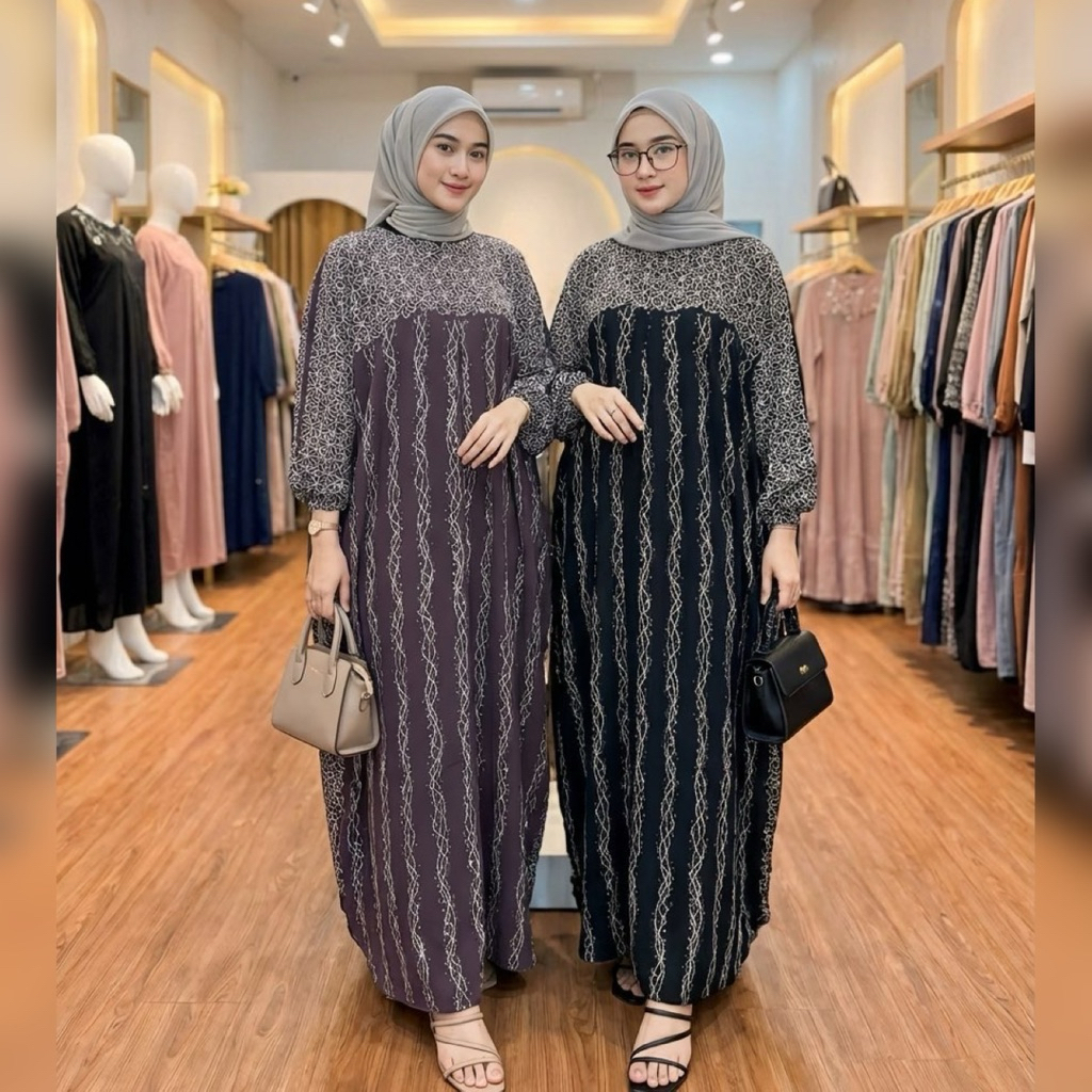 Zasfa Kaftan Hava Rayon Premium Allsize LD 150 CM bb 45-90kg Busui Resleting depan lengan panjang