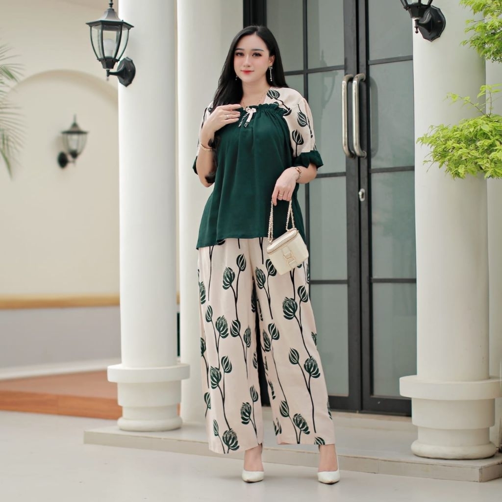 ONE SET RAYON PREMIUM ADEM, SETELAN RUMAH WANITA, MOTIF BUNGA TULIP