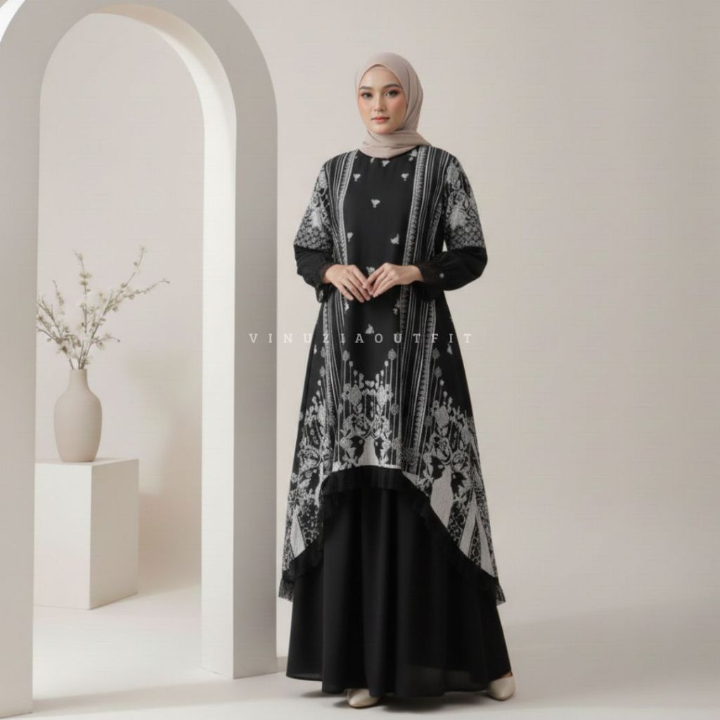 Gamis Lebaran 2026 Model Gamis Terbaru Aruna Ceruty Printing Dress Wanita Kondangan Simple Elegan