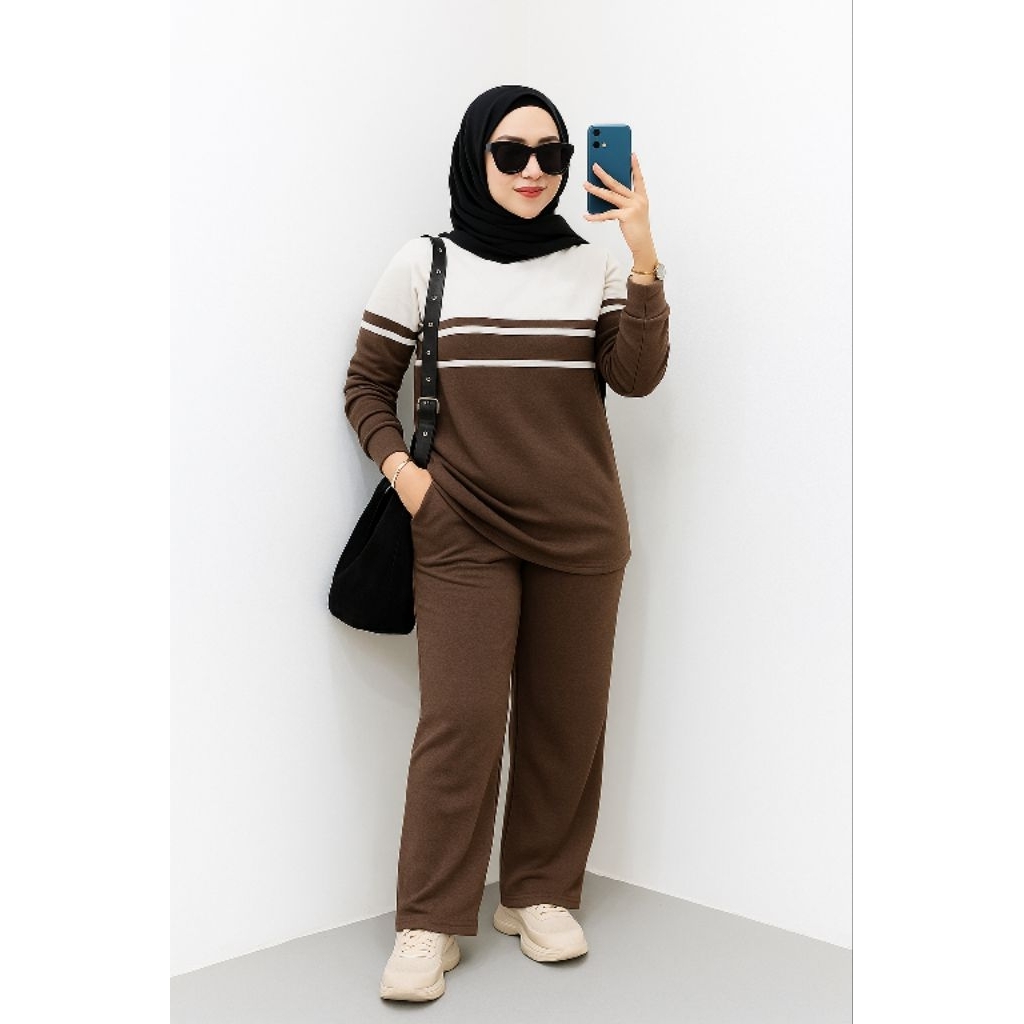 Promo 100 Ribu Dapat 3Pcs Setelan Wanita Kekinian One Set Kombinasi Warna Bahan Katun Pollymicro Set