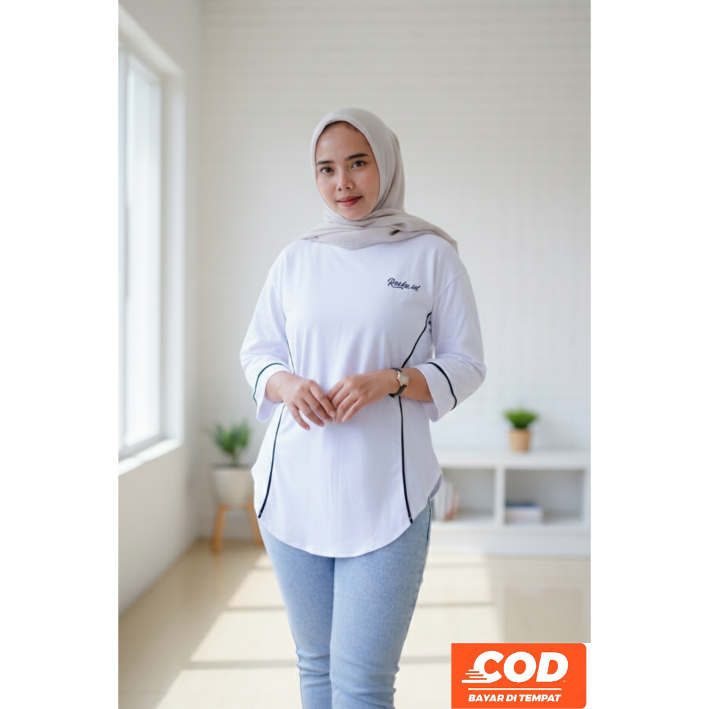 Atasan wanita kekinian oval slimfit full body lengan 7/8 bahan katun combed 20S premium elegan masak