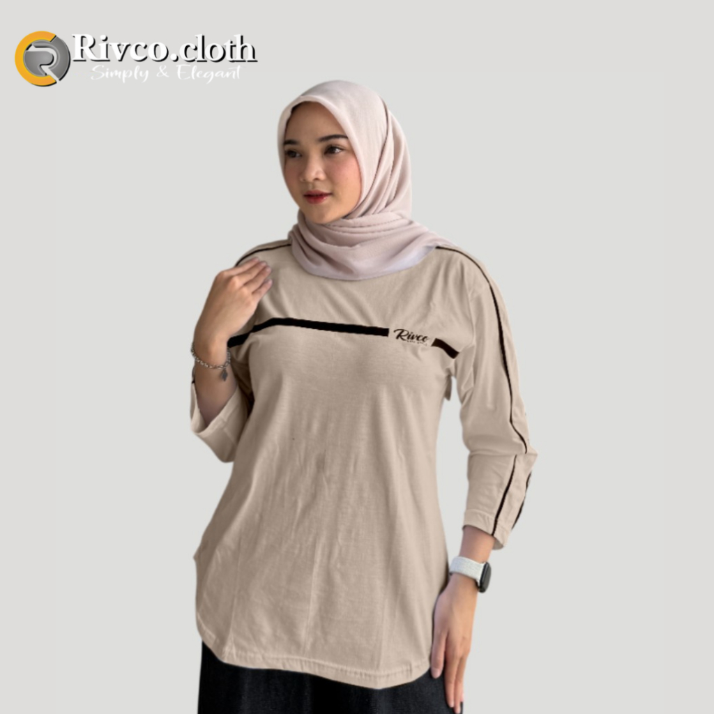 RIVCO || Kaos Atasan Wanita Oval Lengan 7/8 Bahan Combed 24s Tebal & Nyaman Tidak Panas