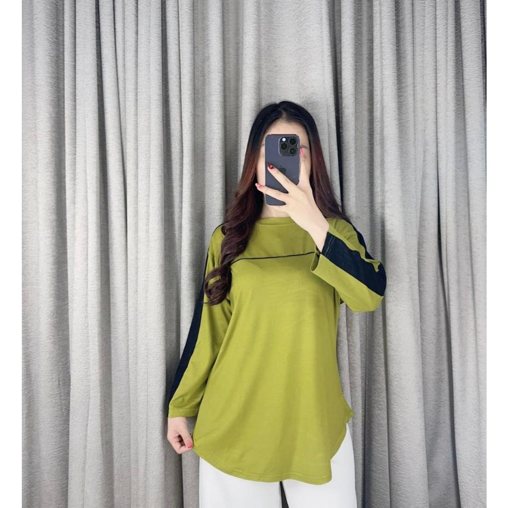 Luxe Top Atasan Wanita Kombinasi Lengan 7/8 Atasan Wanita Lis Terbaru
