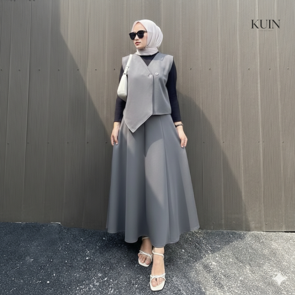 KUIN - Naomi Vest Set Setelan Rok Maxi & Vest Blazer Wanita Anti Kusut Bahan Scuba Premium
