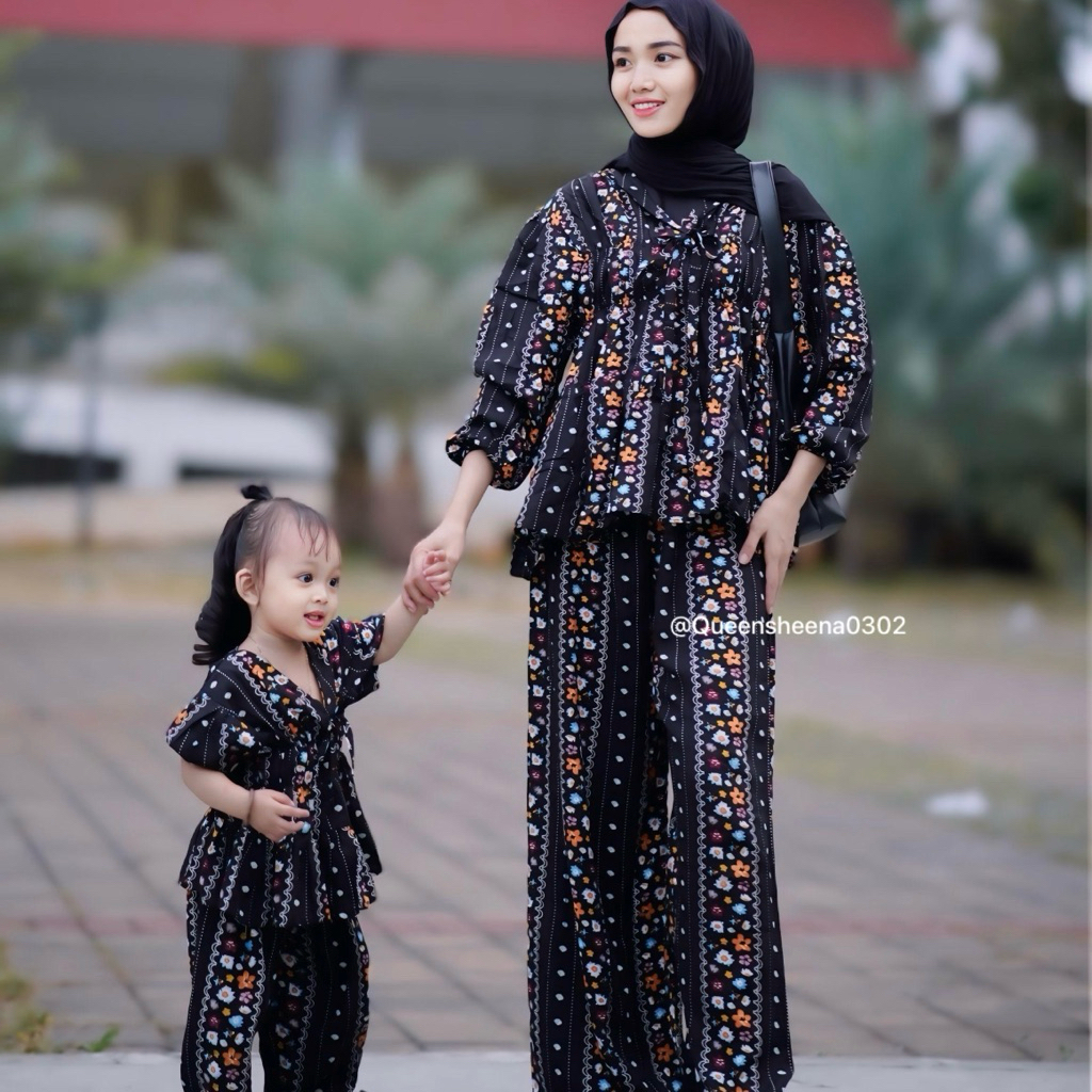 Funnara - Belva One Set Couple Mom and Kids Rayon Viscose Motif Grade A (Harga Terpisah)