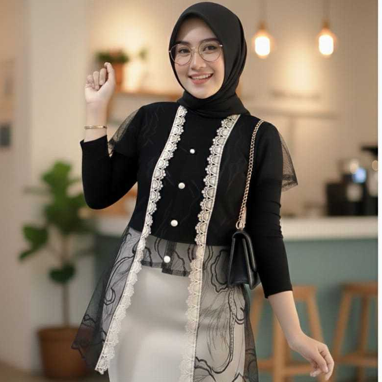 Zora outer brukat etnik vest tille cardigan lace outer kebaya kondangan mewah - blazer wanita atasan