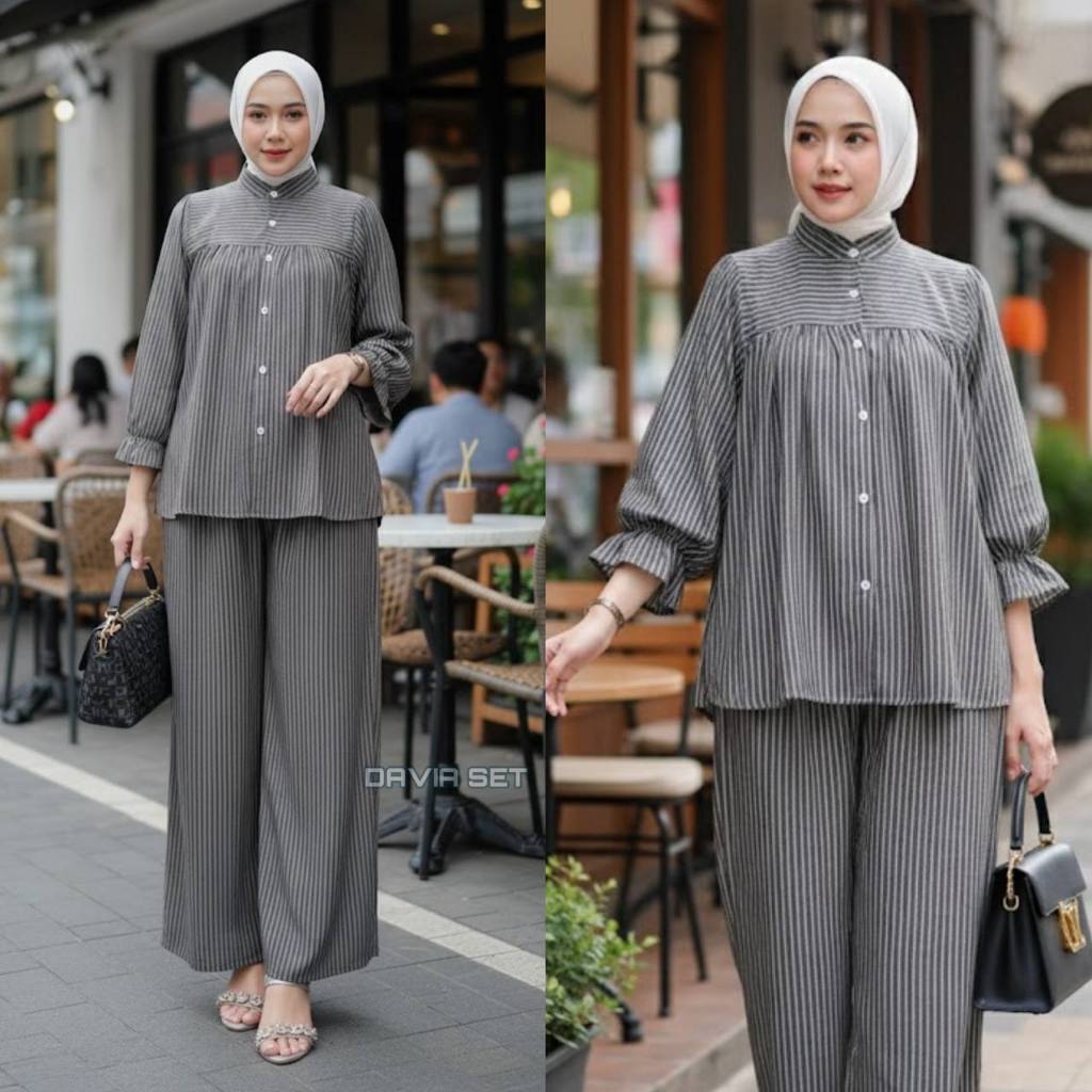 Salsa Set Smok Daily Set Rayon Adem Setelan Rayon Jumbo Oneset Busui Kulot Salur Setelan Stripe wani