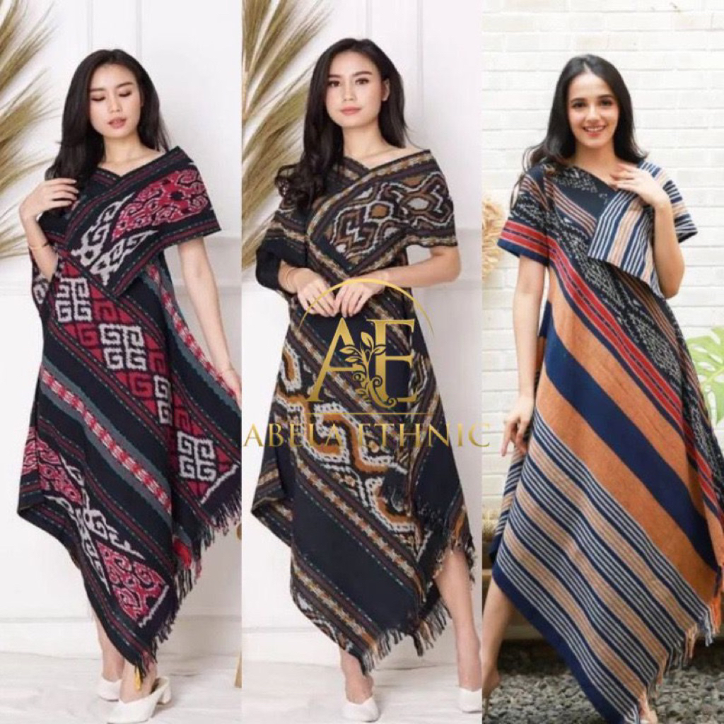 Dress tenun - dress etnik - baju tenun - baju etnik - FREE MASKER
