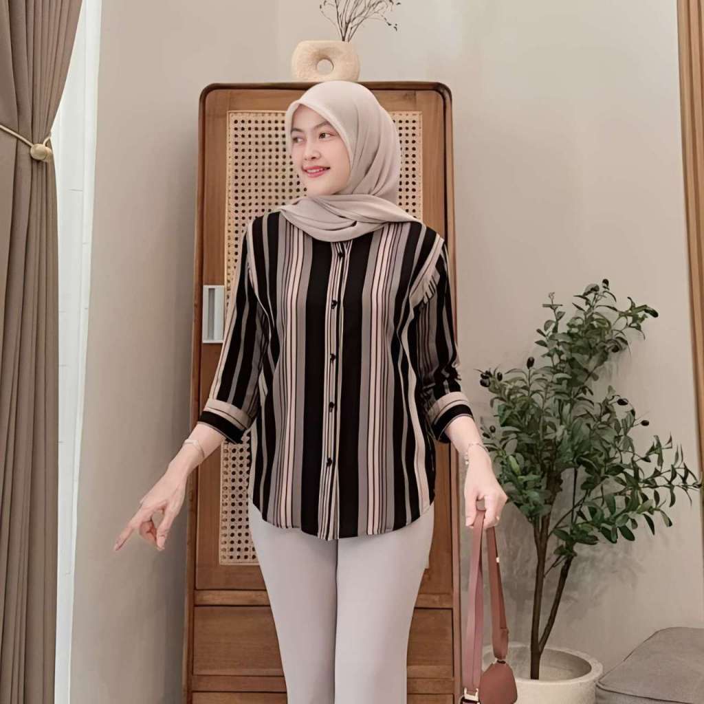 Kemeja wanita rayon premium motif abstrak jumbo LD120 terbaru 2024