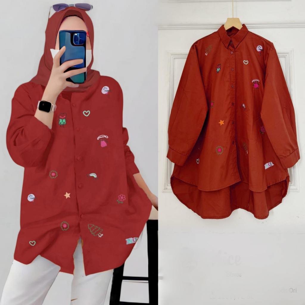 Kemeja Bordir Wanita Premium Elegan | Bahan Adem Jatuh | Size L & XXL Nice Top Ila fashion