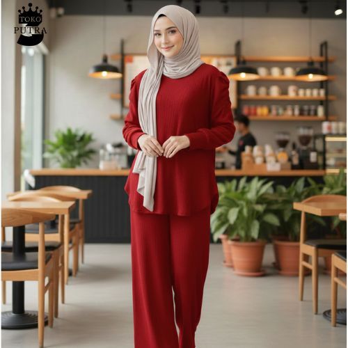 Laura Set Setelan panjang wanita knit condru oneset standar jumbo