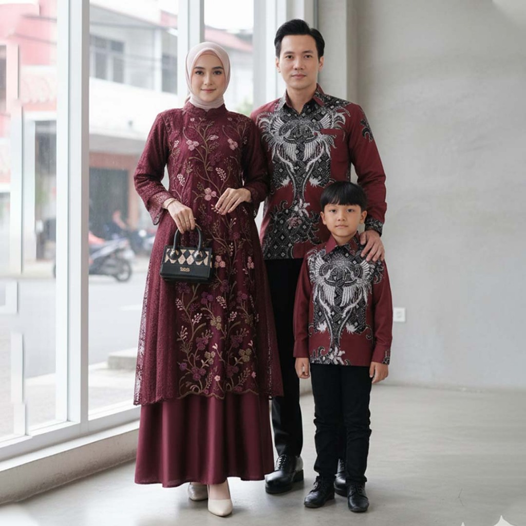 Batik Couple Termurah - Gamis Couple Sarimbit Keluarga Waisya Kemeja Batik Furing Slimfit Dress Brok