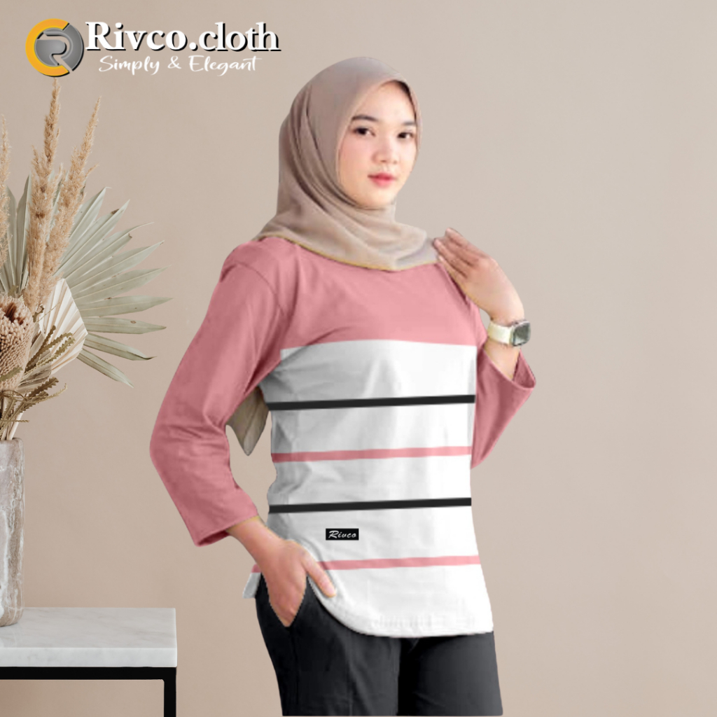 RIVCO II Kaos OVERSIZE Salur Lengan 7/9 -Top Katun Combed 24s Lembut & Menyerap keringat