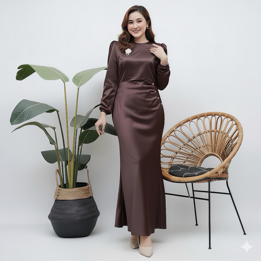 Elora Dress Satin Silk Premium Baju Fashion Wanita Kondangan Wisuda Gamis Terbaru
