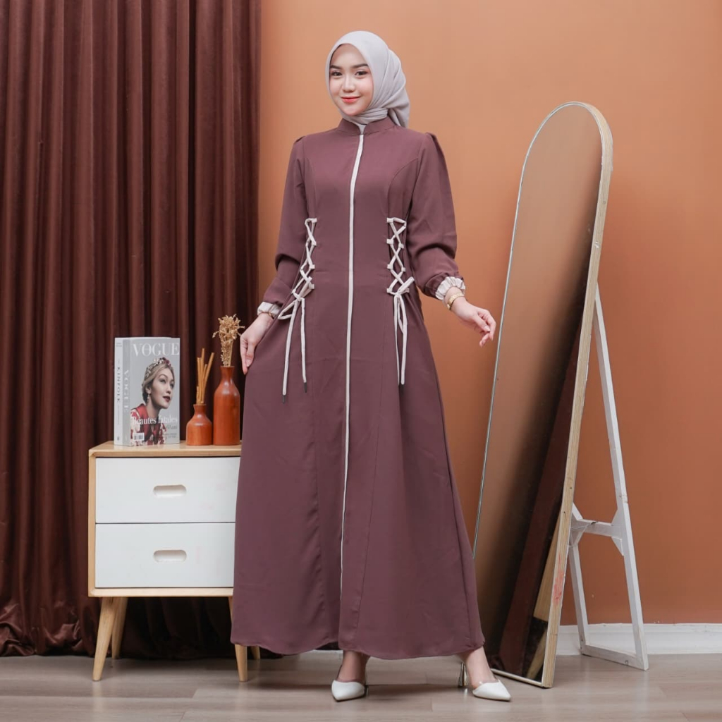 HWF - Gamis Vahira. Bahan Sabrina Anti UV. Gamis Busui. Gamis Tali Samping.