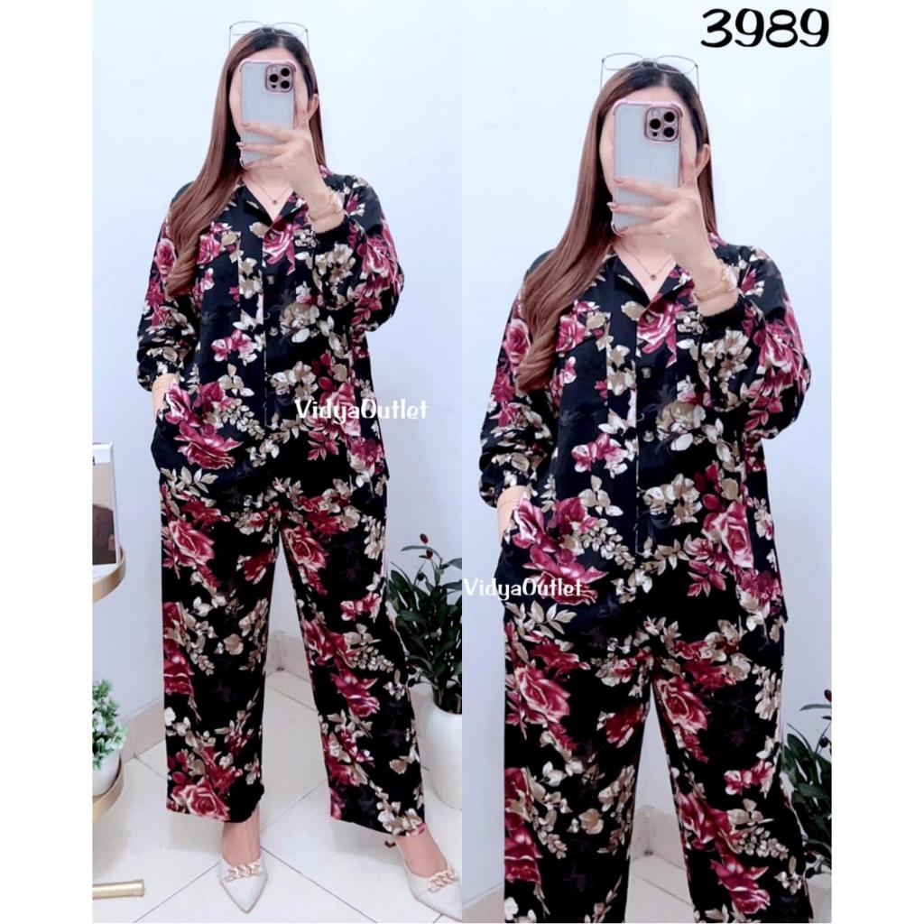 VIDYA - Setelan Elina 3989 One Set Bunga Viral Sett Wanita Kekinian Busui Friendly Lengan Karet