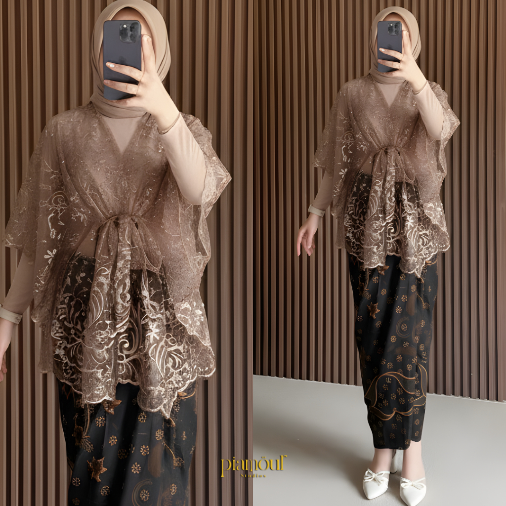 PIAMOUR | GHINA Baju Kondangan Wanita Kekinian Remaja Hijab Non Hijab One Set Kebaya Modern Brokat W