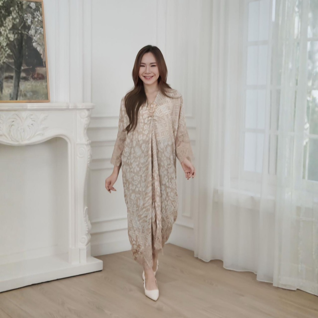 ARIMBI Kaftan Lace Muslimah Elegan Dress Wanita Viscose premium