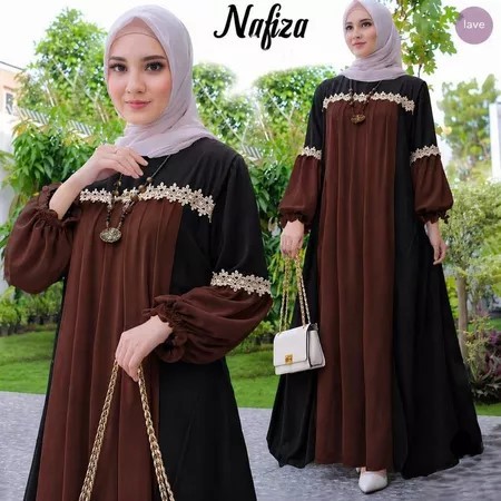 Gamis Lebaran Mewah /Gamis Maxi Dress Kekinian Nafiza/Bahan Crinkcle premium Mix Renda/Gamis Jumbo M