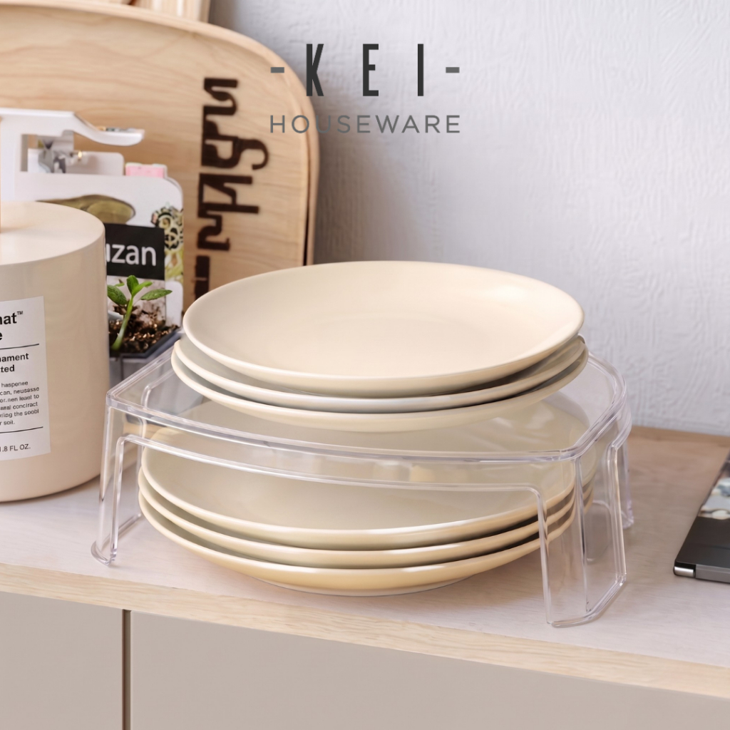 KEI - MAYUMI Aesthetic Plate Organizer Minimalist Plate Bowl Organizer Clear Kitchen Organizer Aesthetic Serving Cabinet Rack Plate Organizer Transparent Bowl Kitchen Organiser