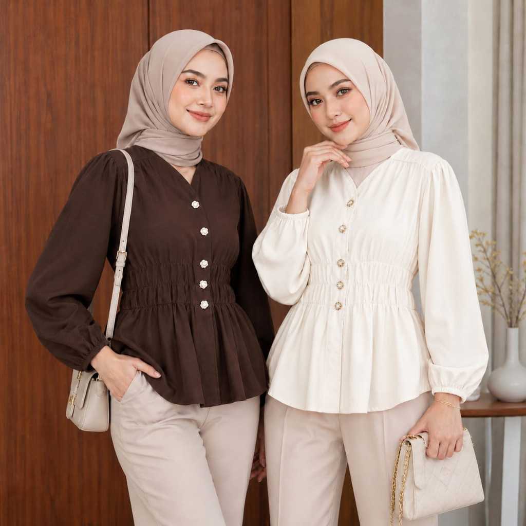 Valerie Blouse Wanita Elegant – Kemeja Korean Style bahan RAYON TWILL | Atasan Kerja Katun Adem