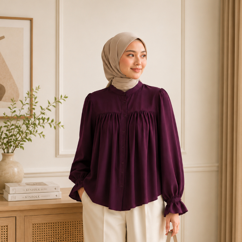 Alyssa Blouse Wanita Rayon Twill Premium Korean Style Oversize Atasan Wanita Casual Kantor Kuliah