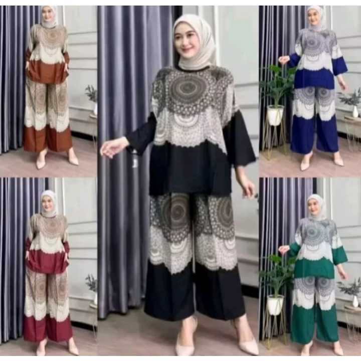 [ PAKET HEMAT ] 3 Pcs 100Rb Setelan Rayon Motif Matahari Terbaru